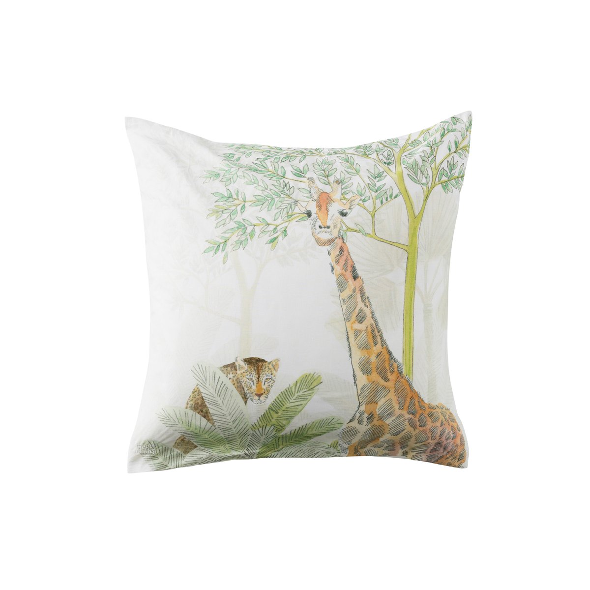 Taie d'oreiller carrée coton bio ANIMA imprimé, CARRE BLANC