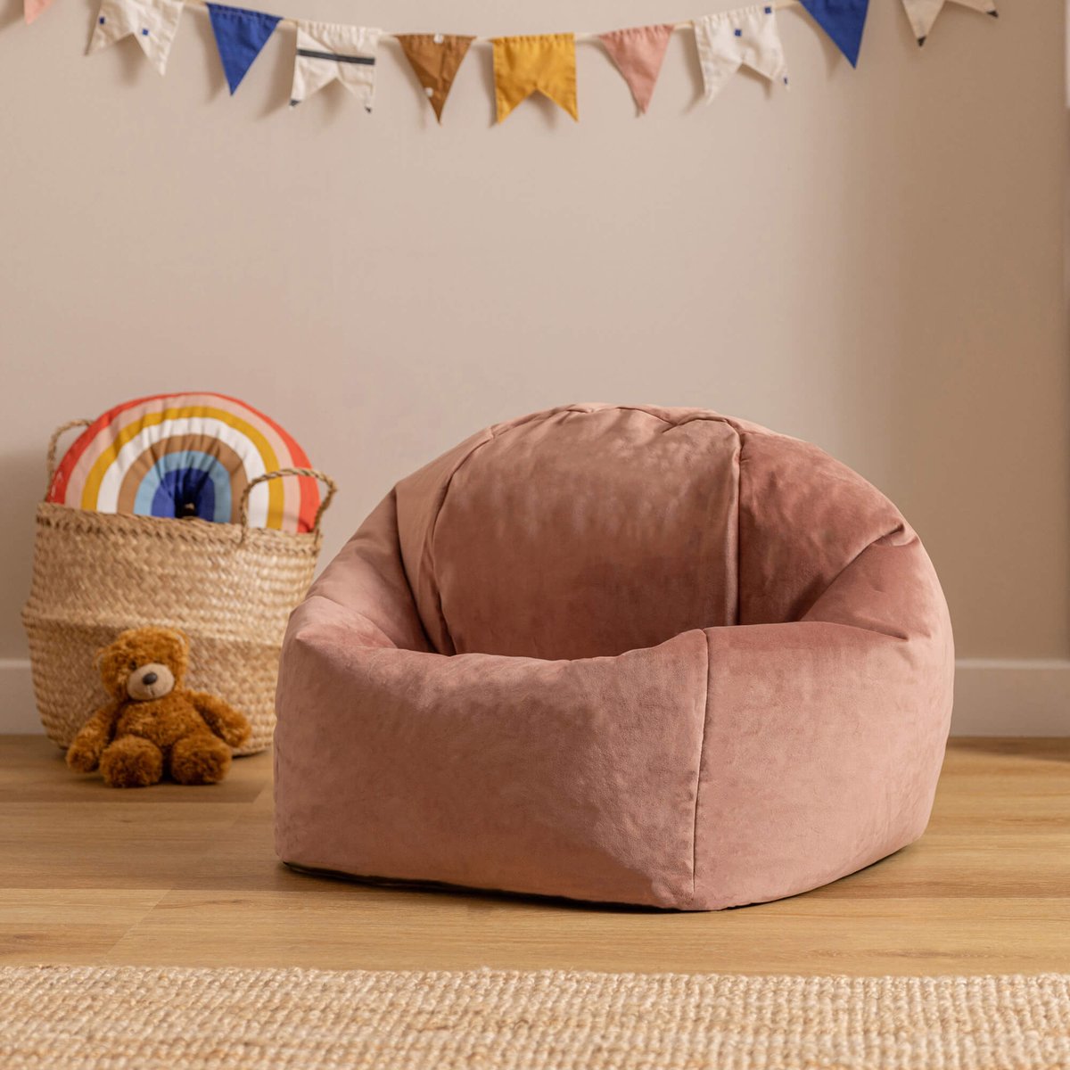Pouf enfant velours - AURORA aube rose, ICON