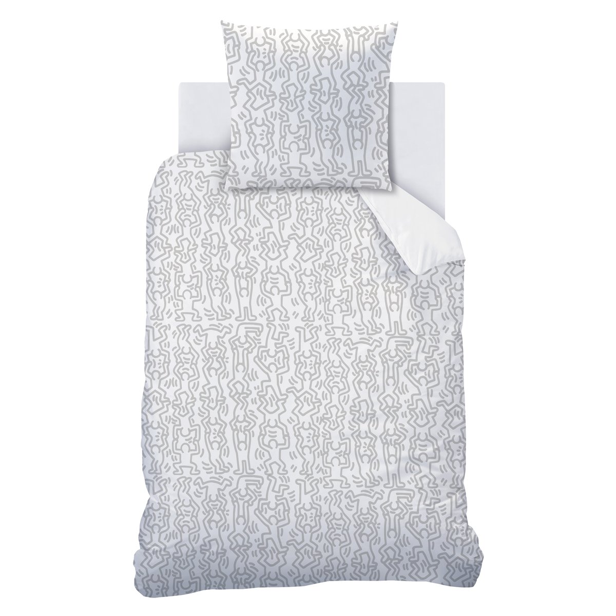Parure de lit imprimée 100% coton, PARTY blanc/multicolore, KEITH HARING
