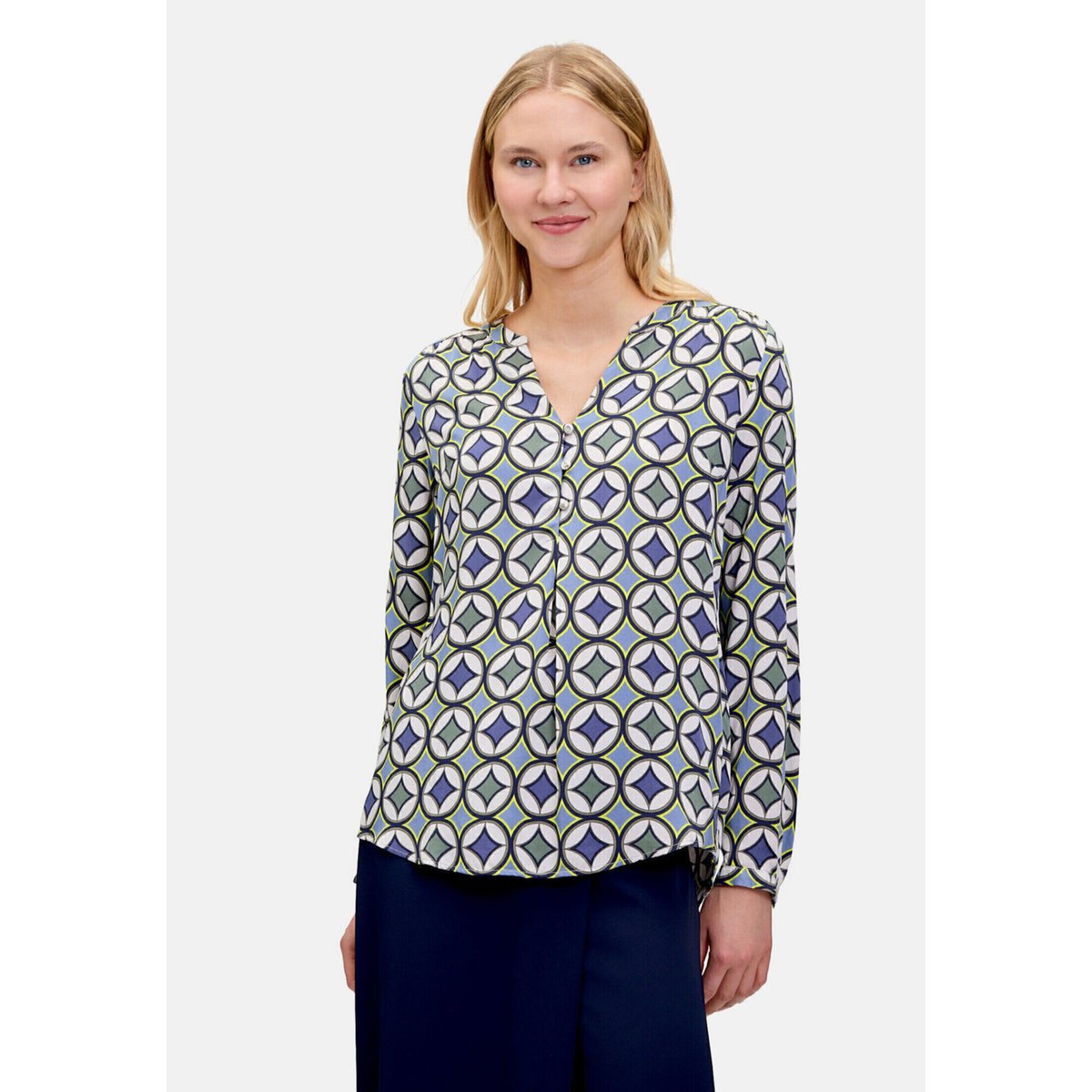 Blouse casual à boutons bleu/vert, CARTOON
