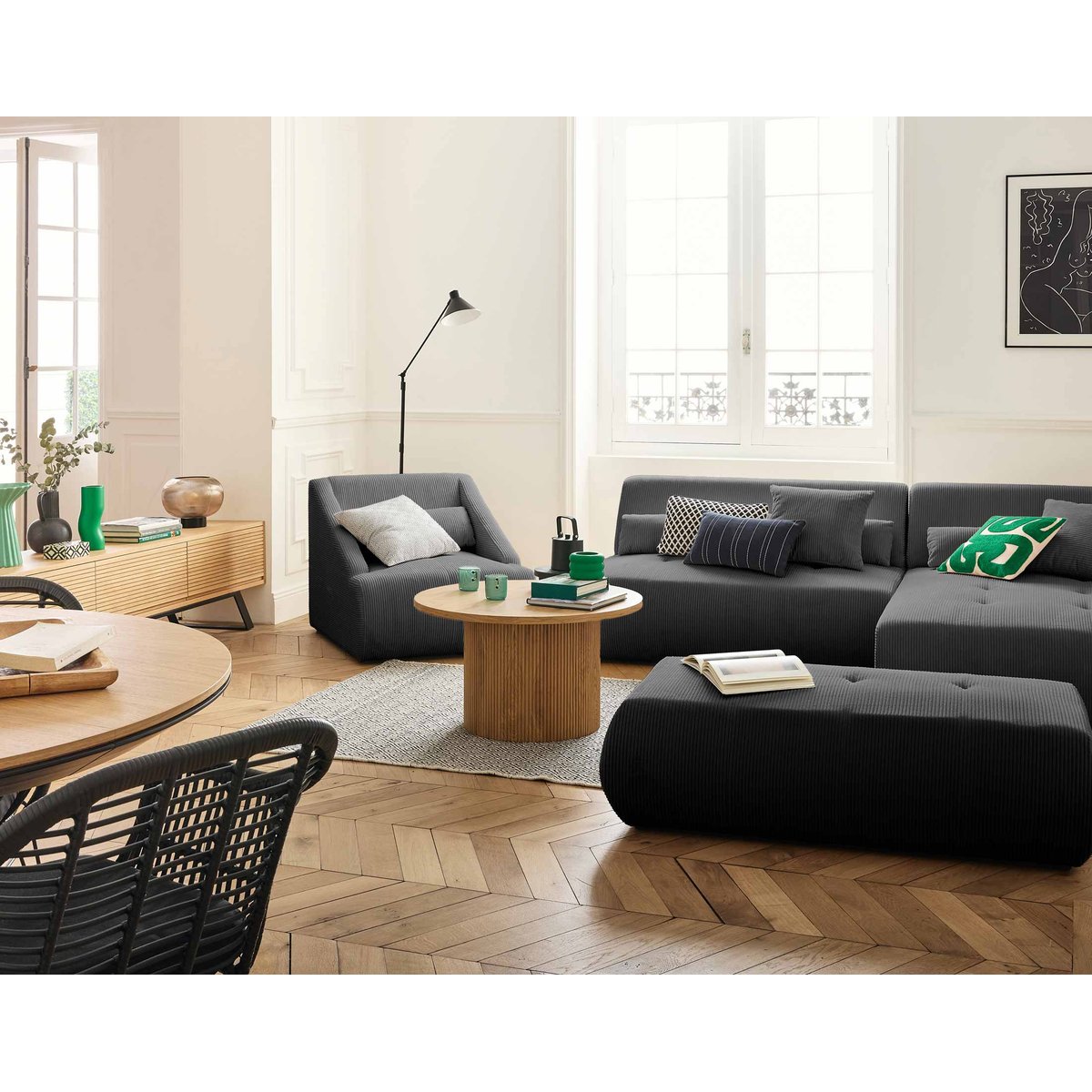 Canapé d'Angle droit 5 places - ONYX gris foncé, BEST MOBILIER