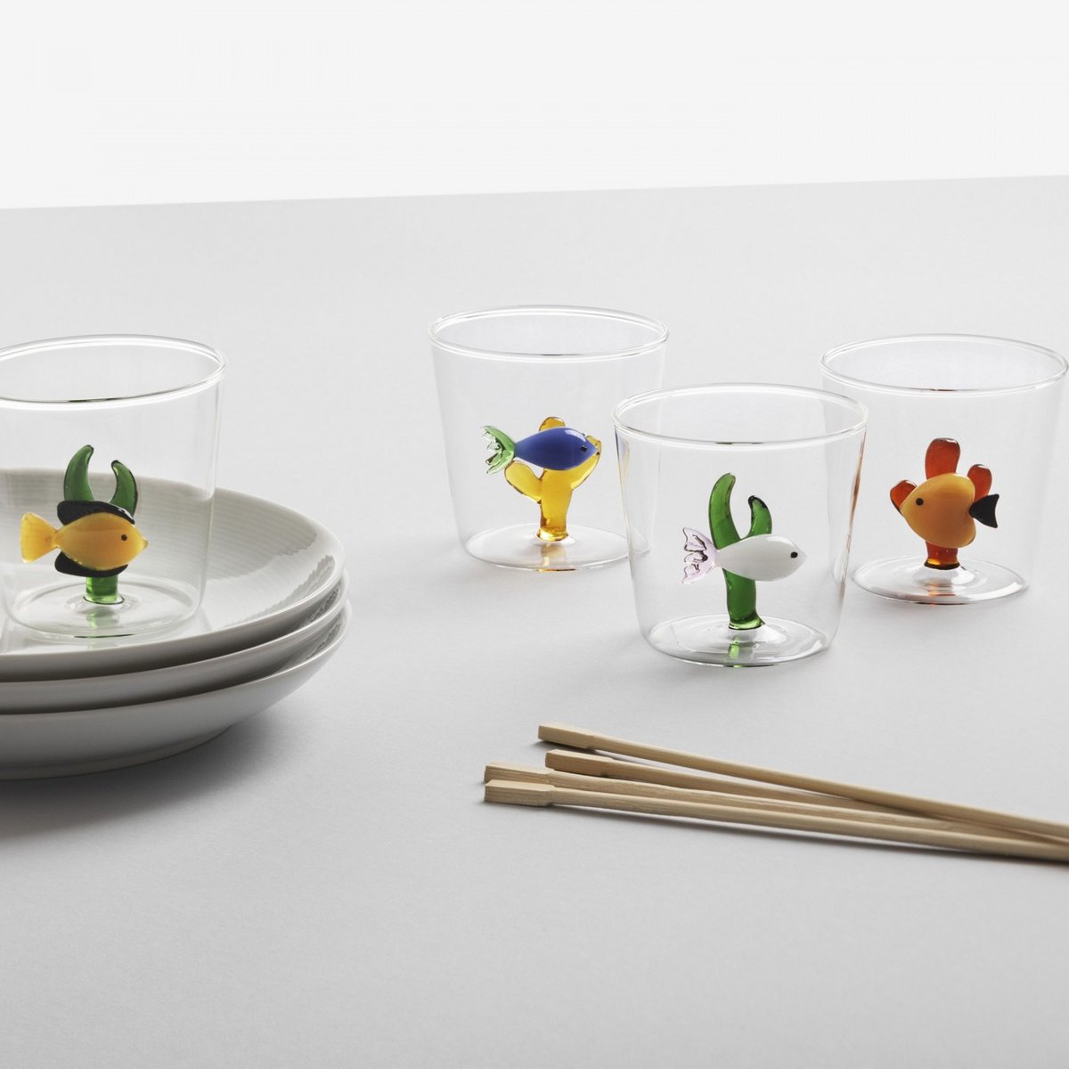 Lot de 4 verres poisson Marine Garden transparent, ICHENDORF