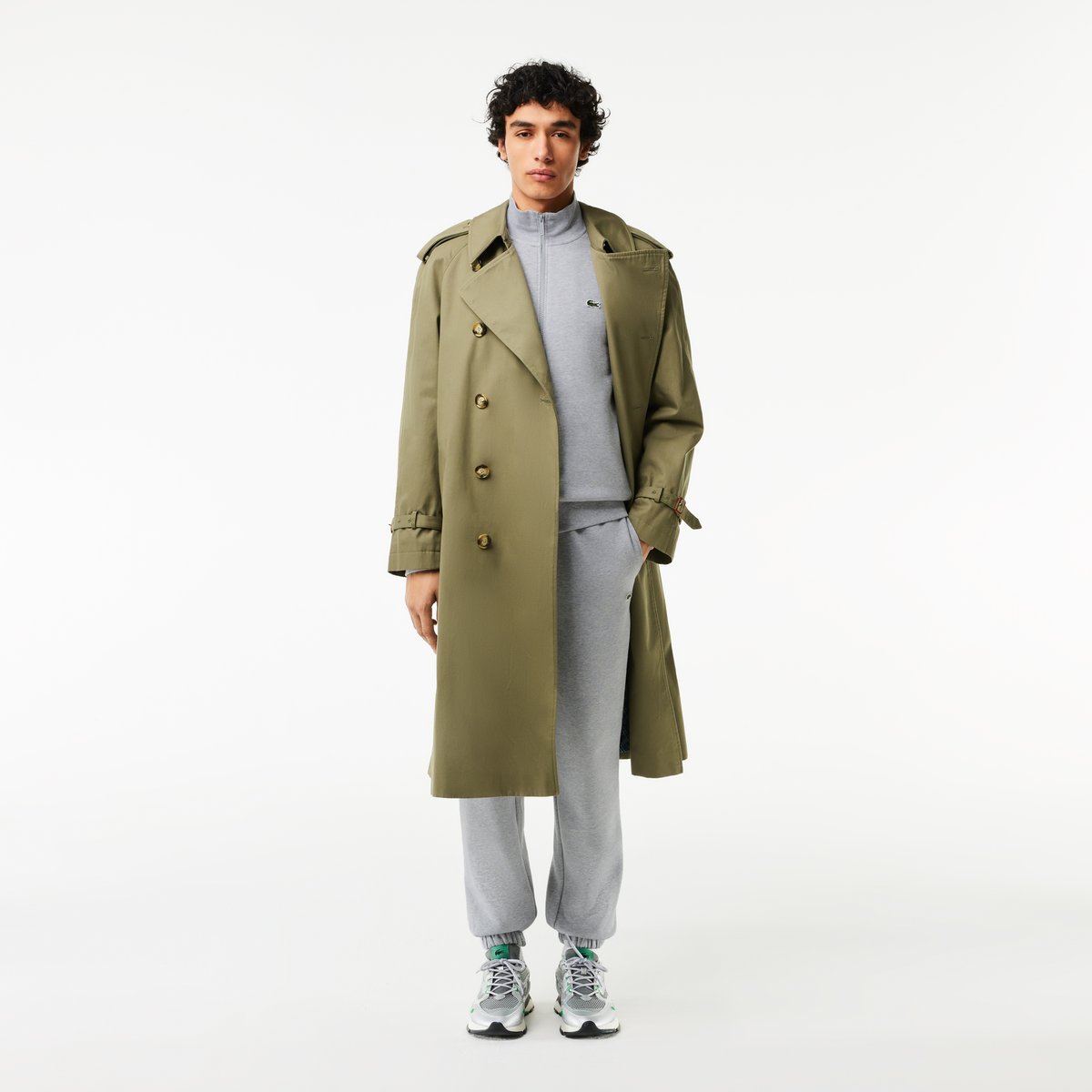 Sweatshirt zippé molleton col montant gris-cca, LACOSTE
