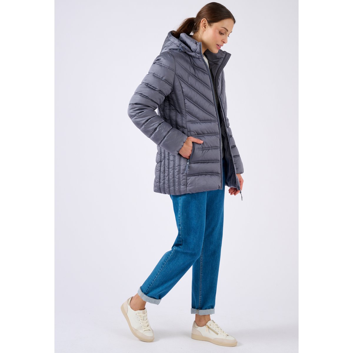 Parka tissu reliéfé Thermolactyl gris ardoise, DAMART