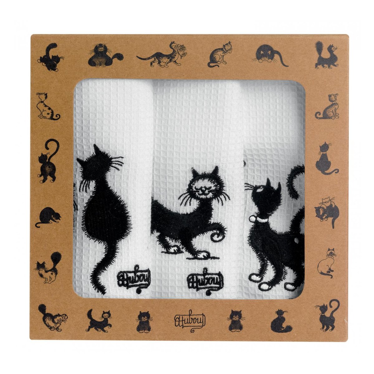 Lot de 3 torchons Dubout Les chats brodé blanc, WINKLER