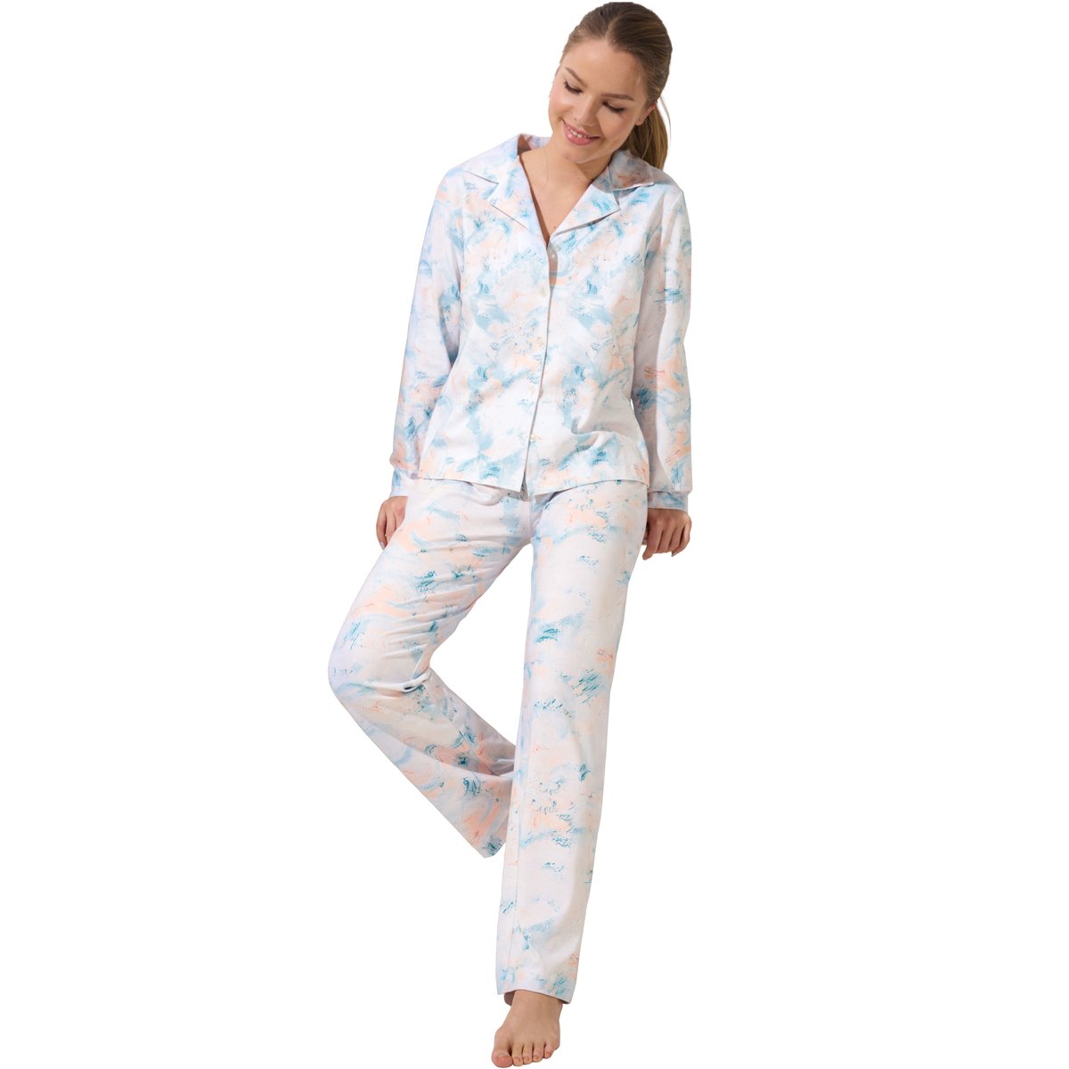 Pyjama pantalon chemise manches longues Olena bleu, LISCA