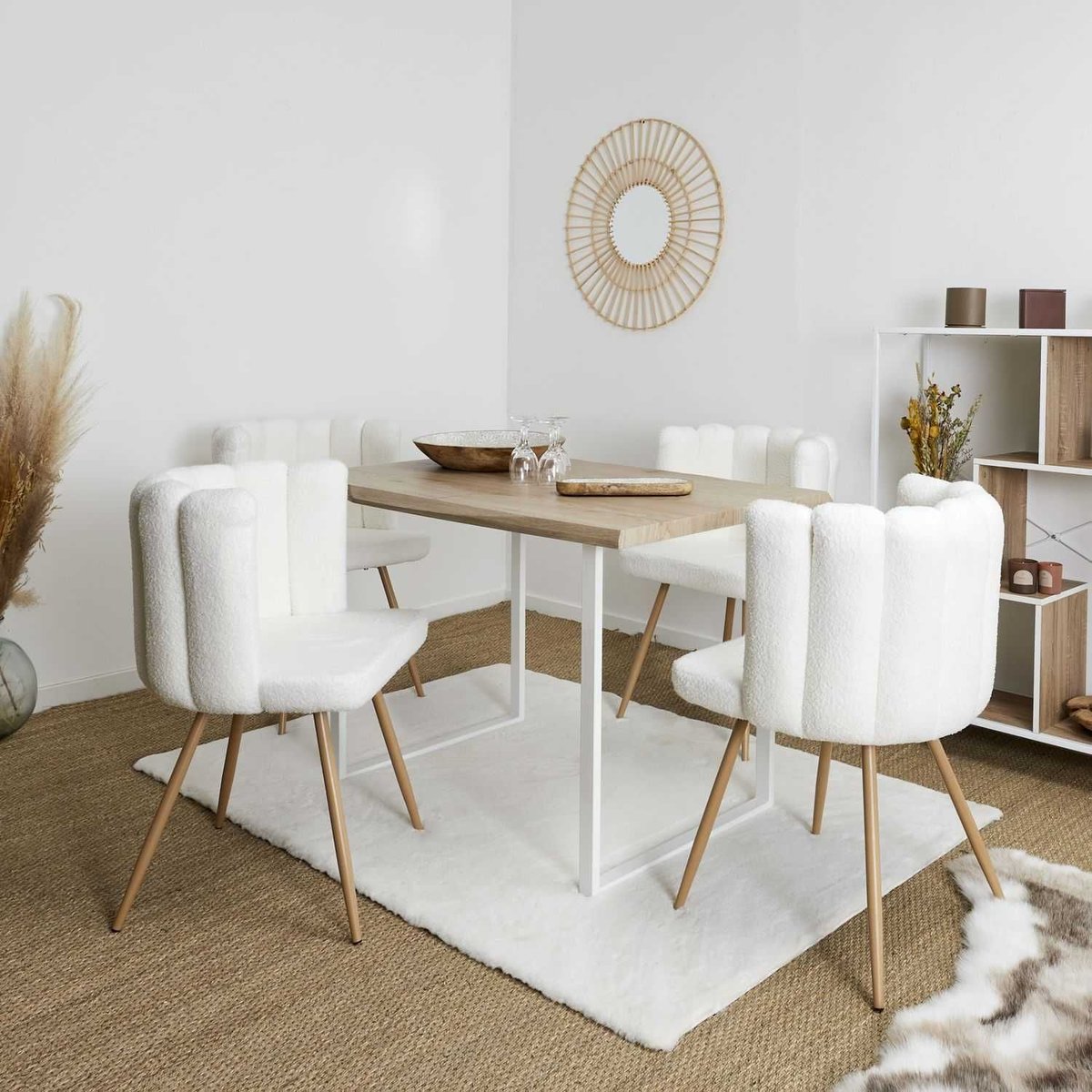 Lot de 2 chaises design effet bouclette ARIEL blanc, TOILINUX