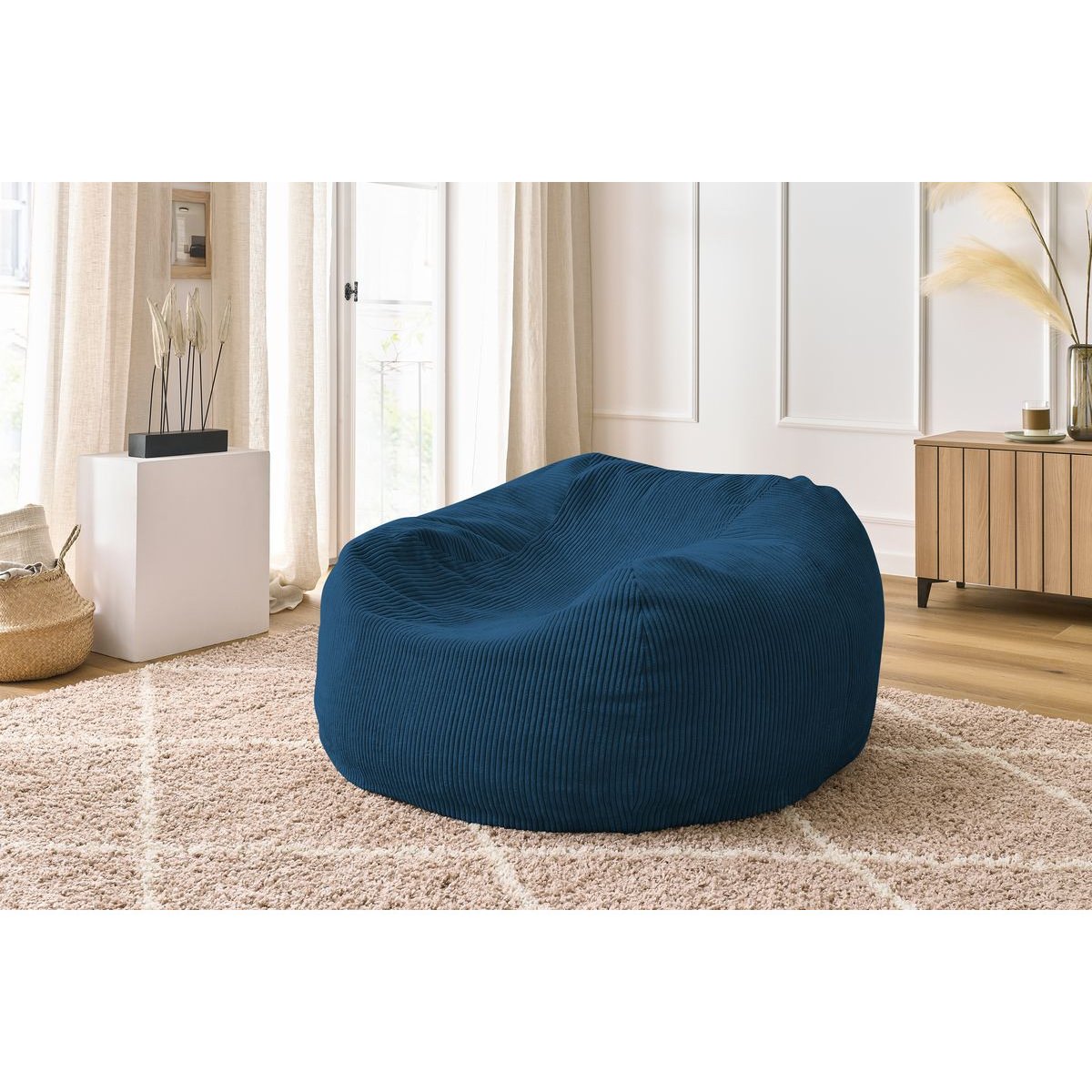 Pouf velours côtelé, VOLTAIRE bleu foncé, BOBOCHIC