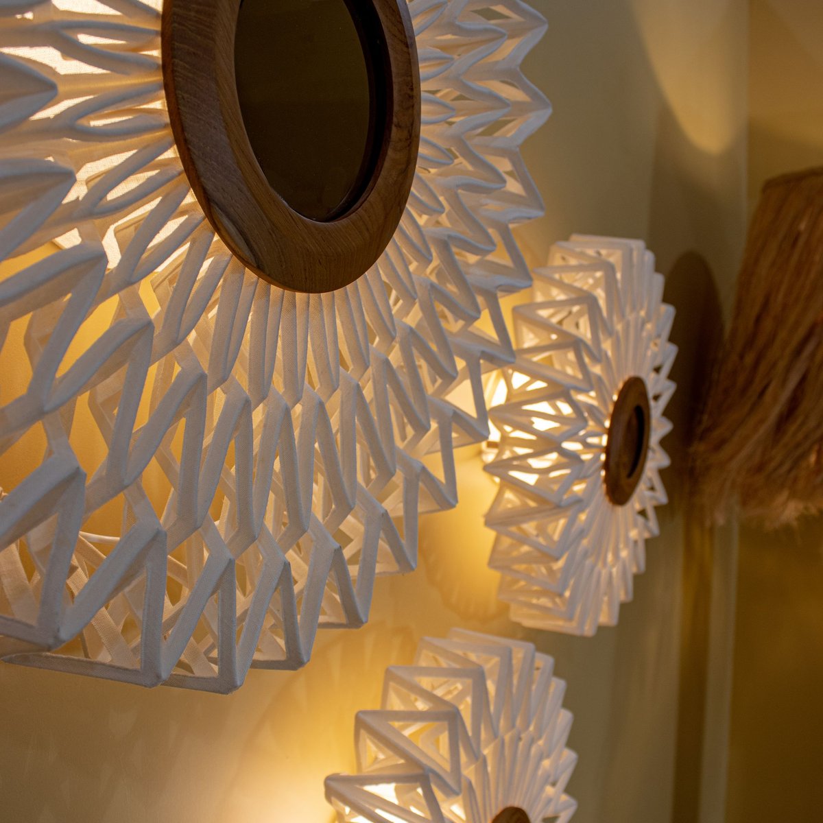 Applique en tissu cassé avec miroir beige, NOW'S HOME