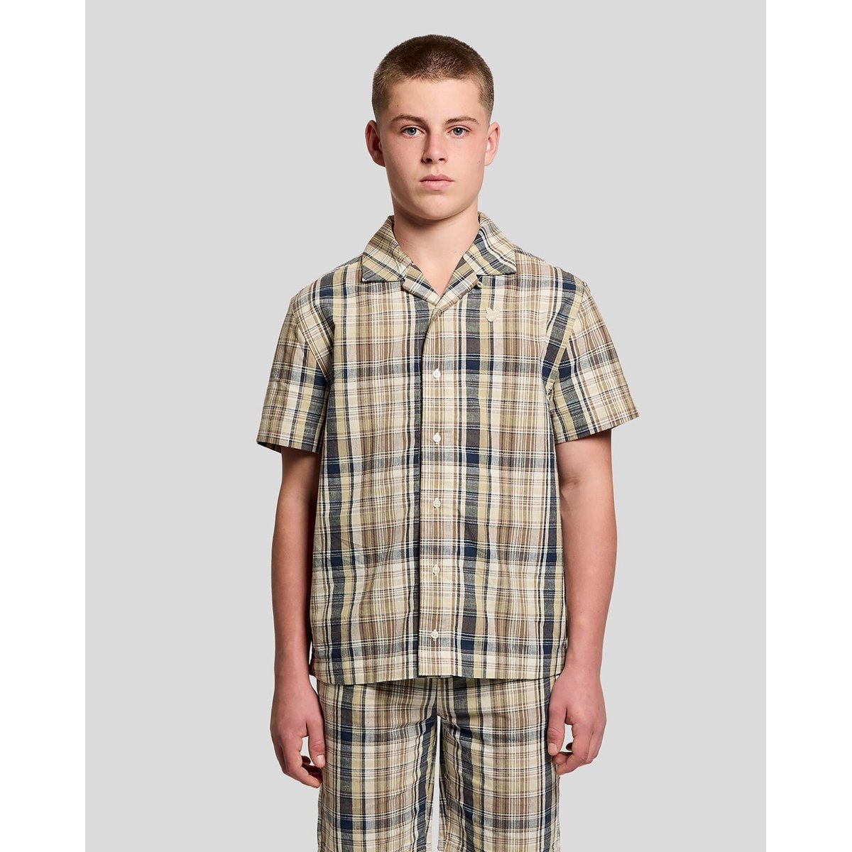 Chemise manches courtes en lin à carreaux vert herbe, LYLE & SCOTT