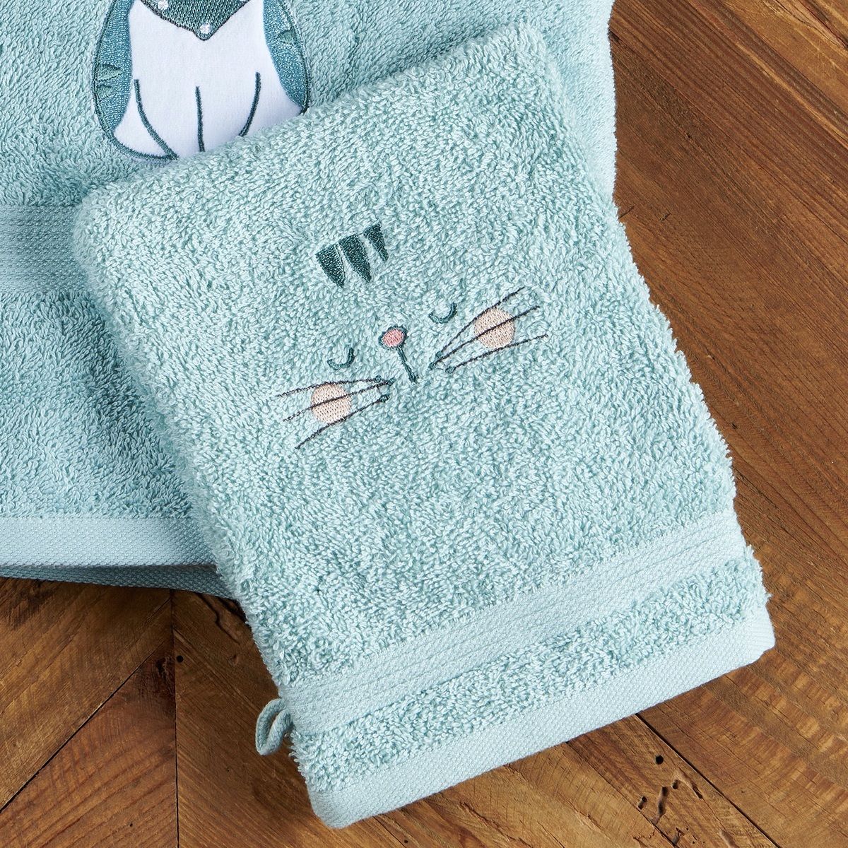 Gant de toilette en Coton 450g/m² - LES PETITS FELINS blanc, TRADITION DES VOSGES