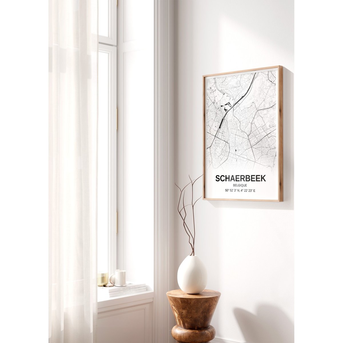 Affiche carte Schaerbeek - rectangle Noir et Blanc blanc, L'AFFICHERIE