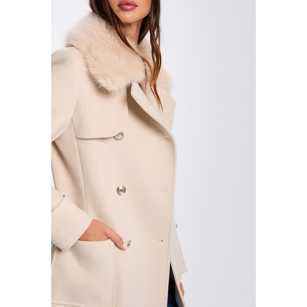 Manteau droit beige, MORGAN