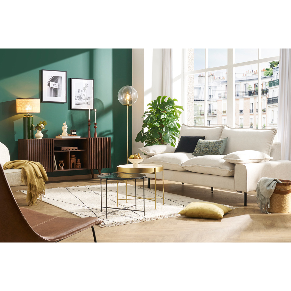 Buffet scandinave en bois 2 portes coulissantes L140 cm ALBA noyer, MILIBOO