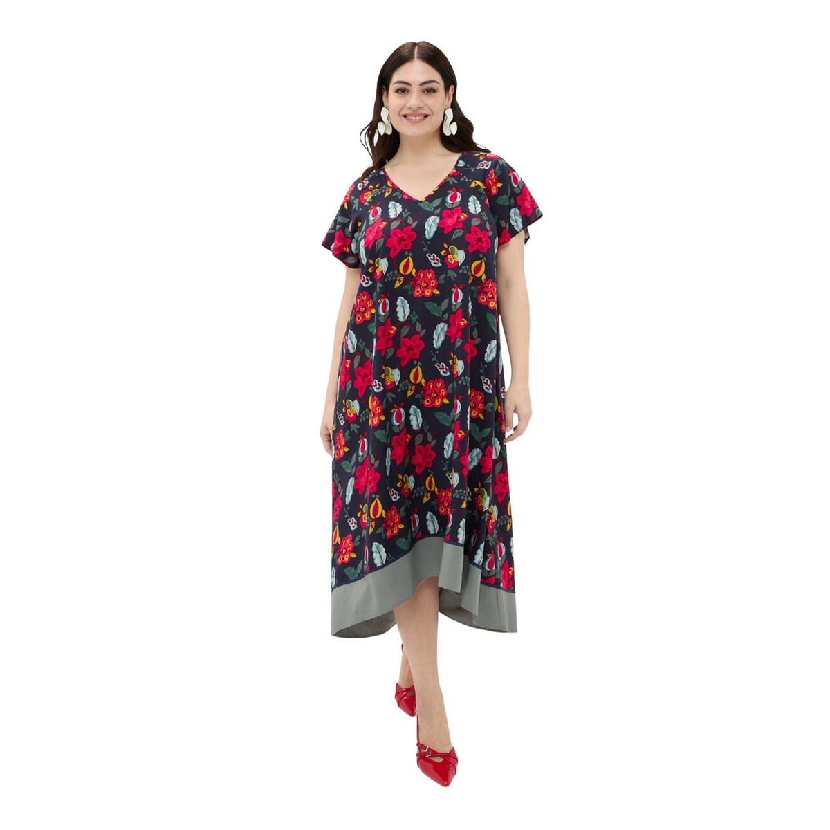 Robe longue à imprimé fleuri bleu, FIORELLA RUBINO