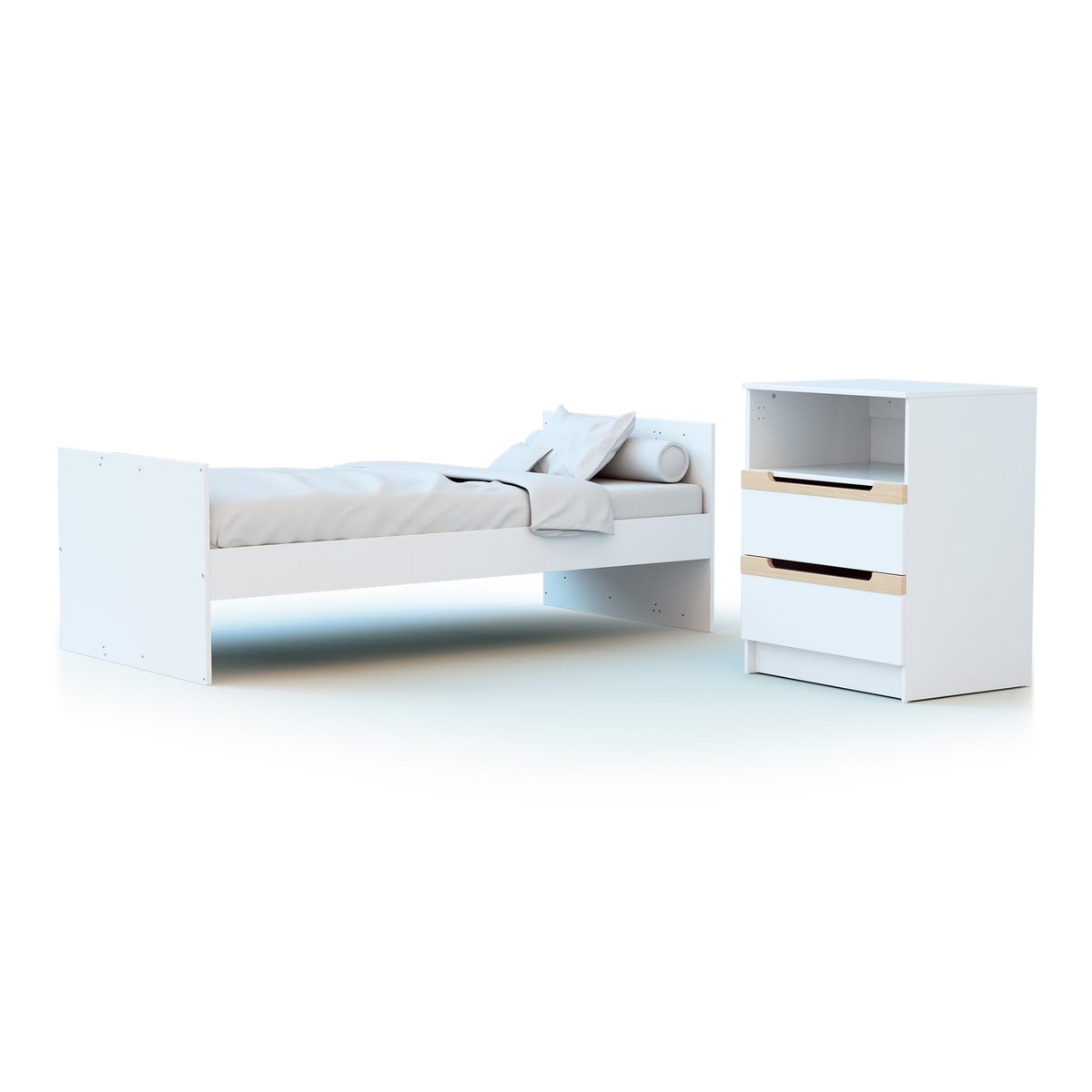 Combiné lit bébé évolutif en bois CARROUSEL blanc et hêtre verni, JURABABY