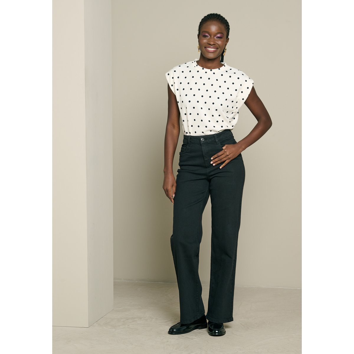 Pantalon large taille haute noir, LOLALIZA
