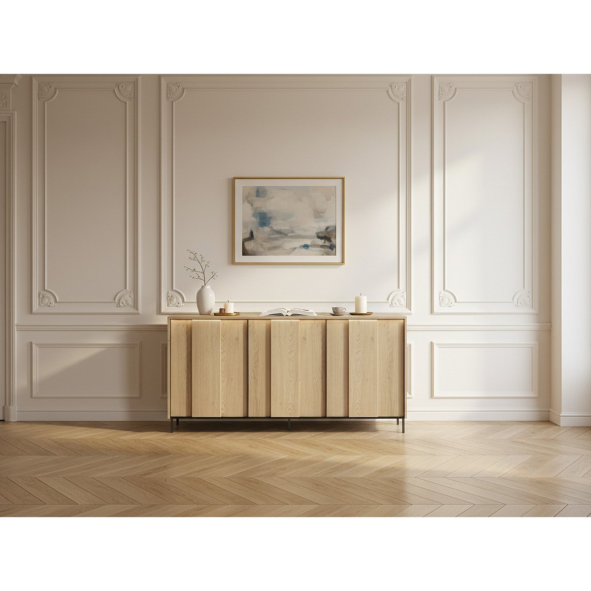 Buffet en panneaux de particules 3 portes 167 cm, TILIA chêne et noir, BOBOCHIC