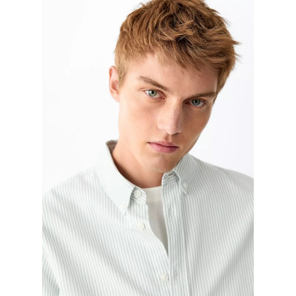 Chemise 100 % coton rayures vert, MANGO TEEN