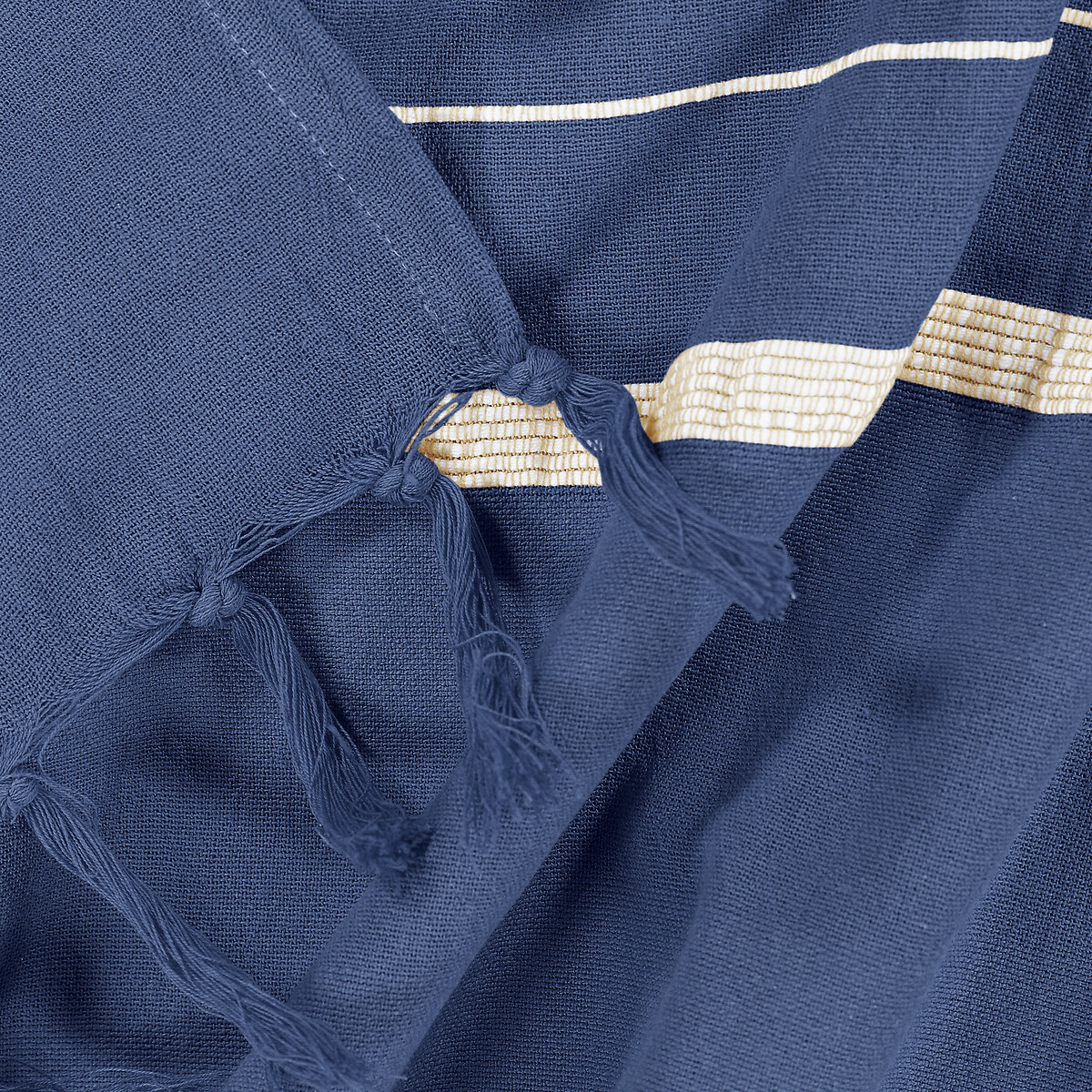 Gestreifter Sofa-Überwurf Nedo mit Fransen, Baumwolle blau/ecru, LA REDOUTE INTERIEURS