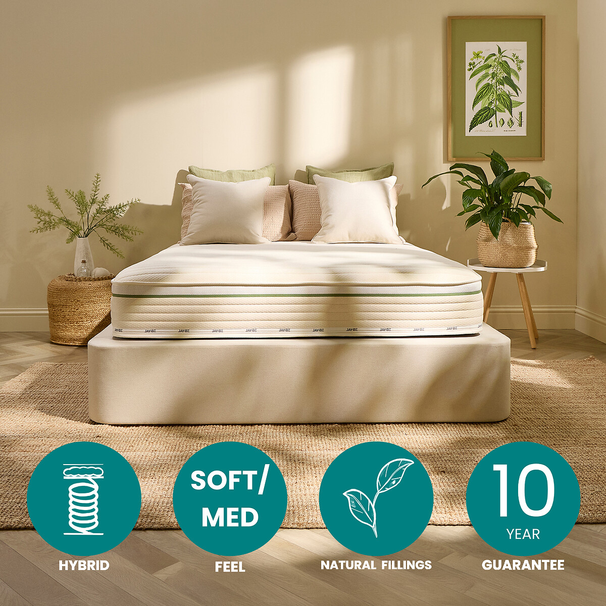 Jay-Be® Natural All Seasons Nettle Hybrid 2000 e-Pocket Mattress ecru/green, JAY-BE