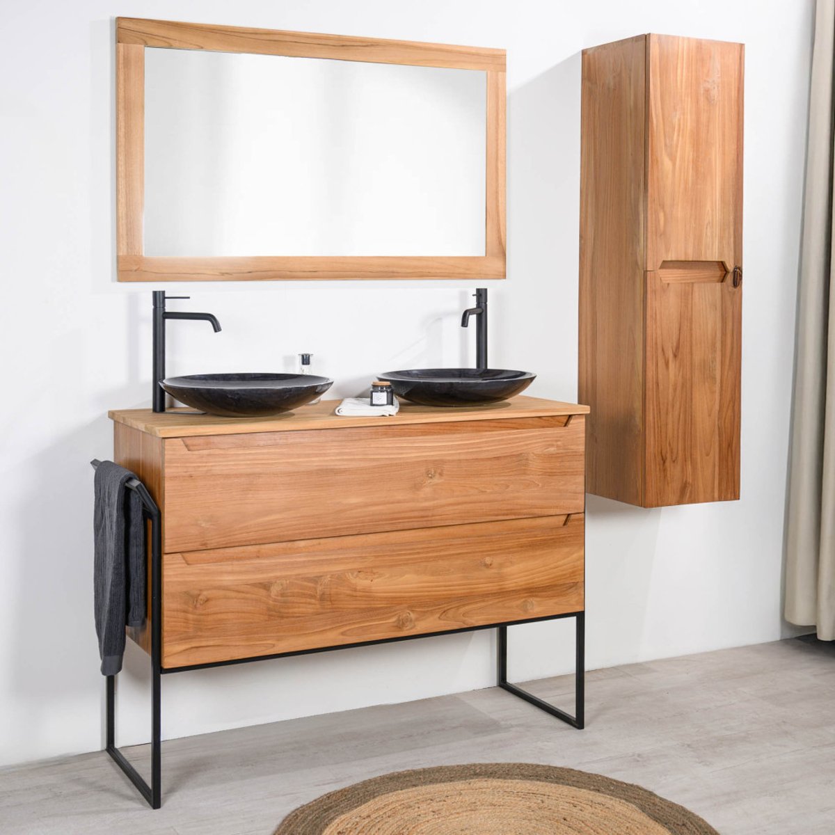 Meuble sous vasque en teck massif Vila 120cm naturel, WANDA COLLECTION