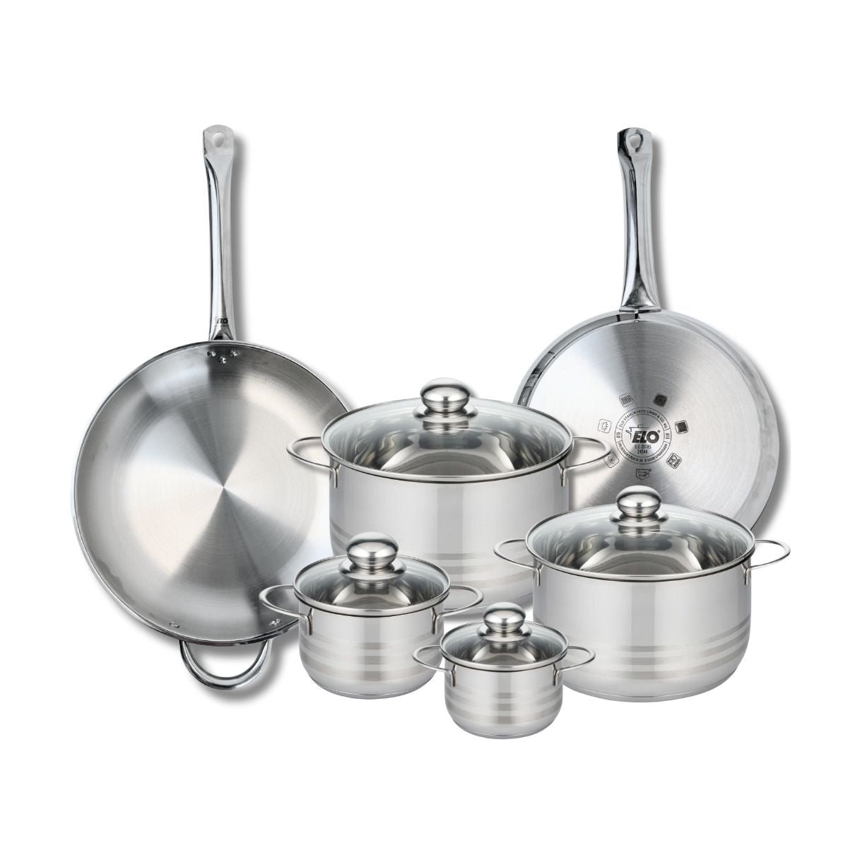 2 poêles 28/32cm + 4 faitouts 12/14/20/24cm PROFI BRILLANT inox, ELO