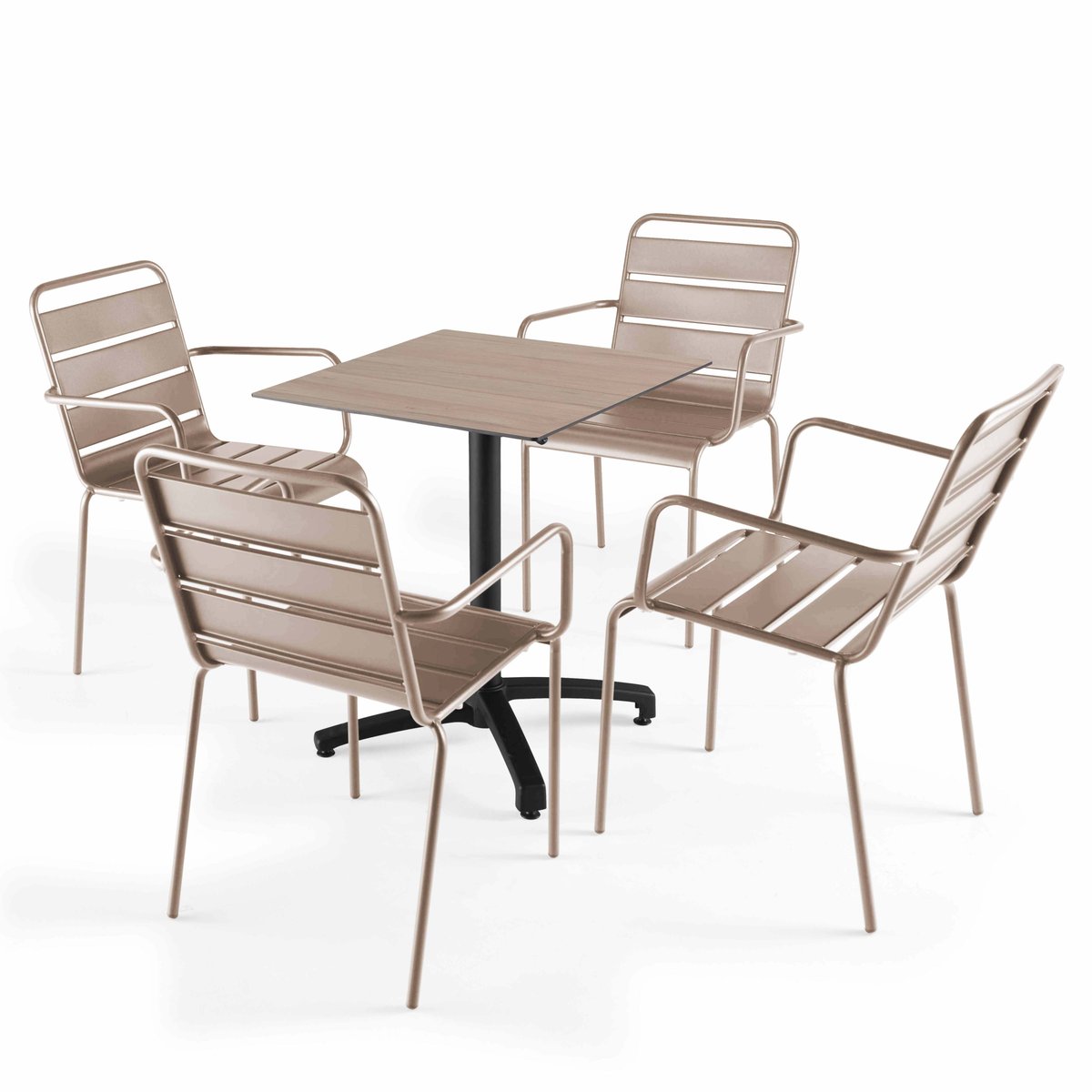 Table 60x60 cm inclinable stratifiée avec pied noir et chaises en métal, OPERA taupe, OVIALA