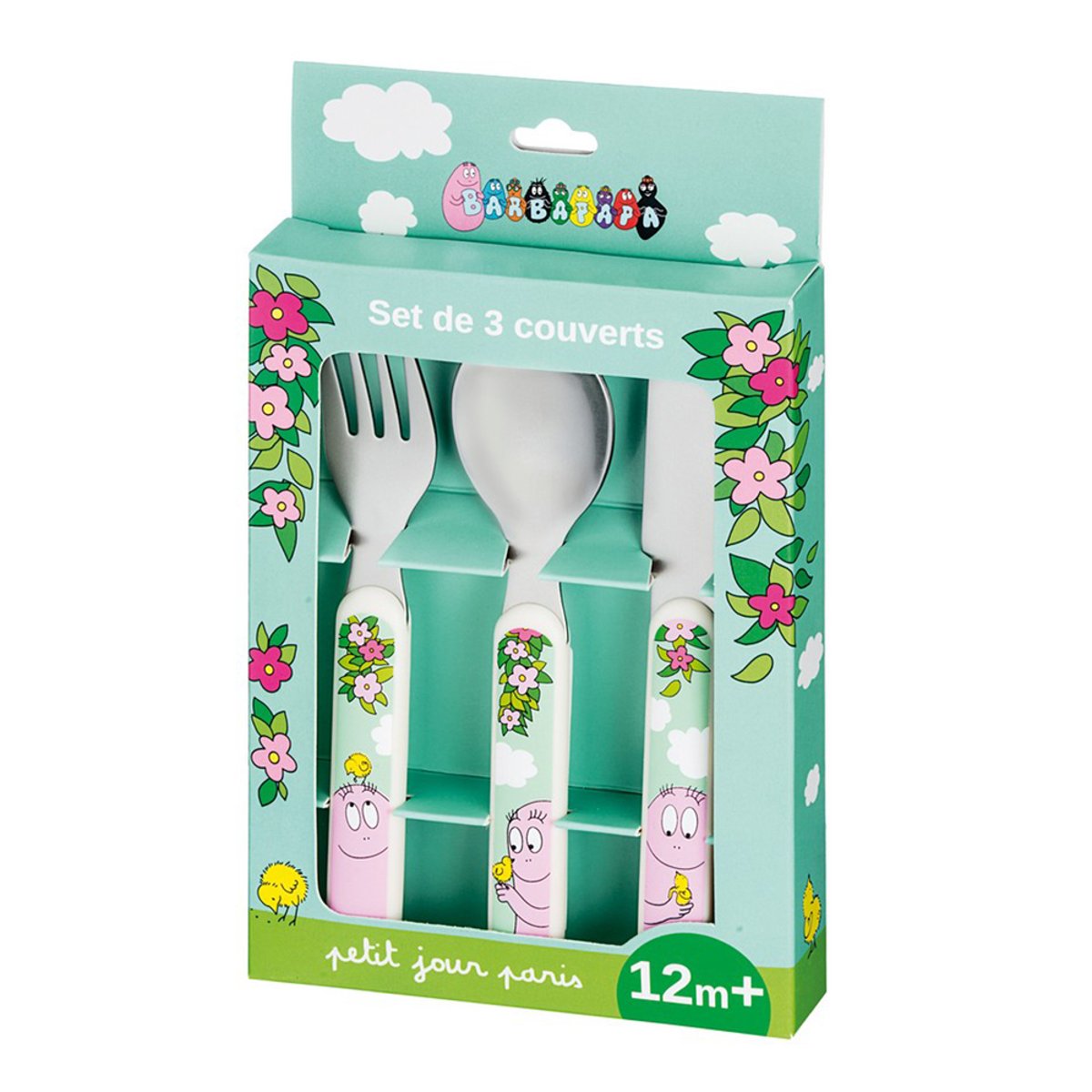 Set de 3 couverts BARBAPAPA rose / vert, PETIT JOUR