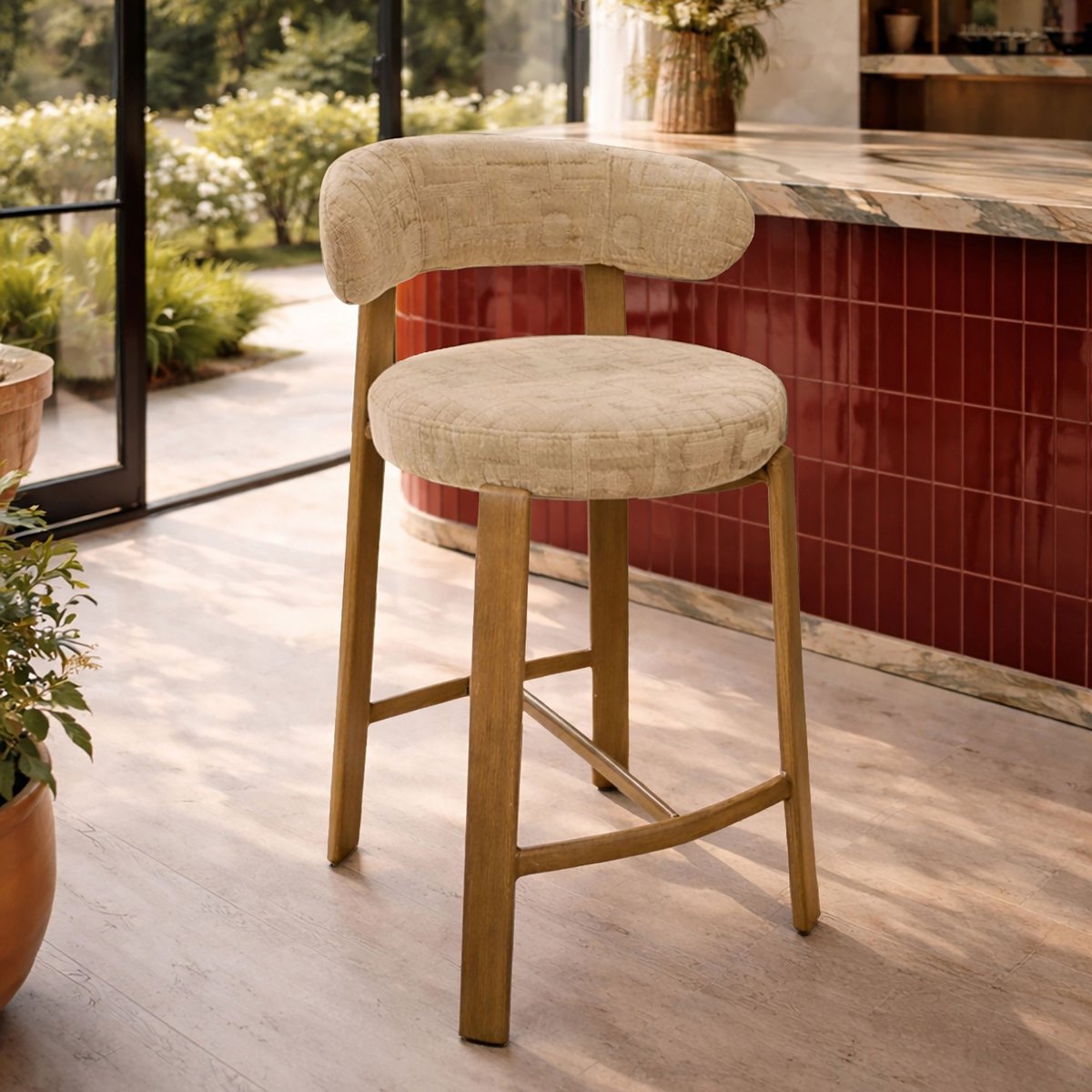 Lot de 2 chaises hautes pied bois et tissu, SUZIE beige, NOW'S HOME