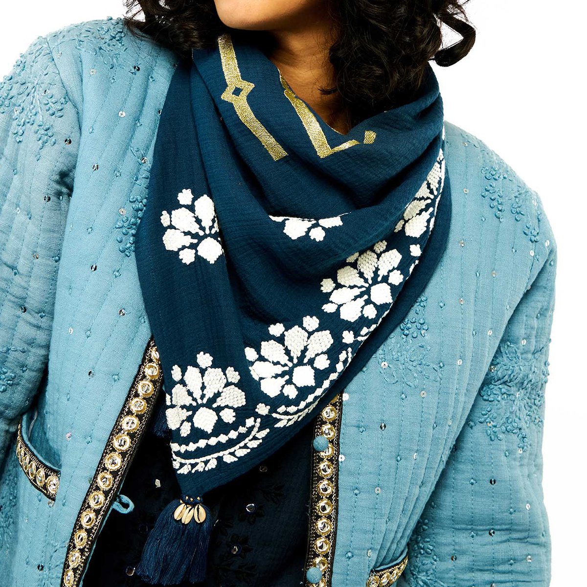Foulard medium avec broderies OCAMPO bleu, WILD