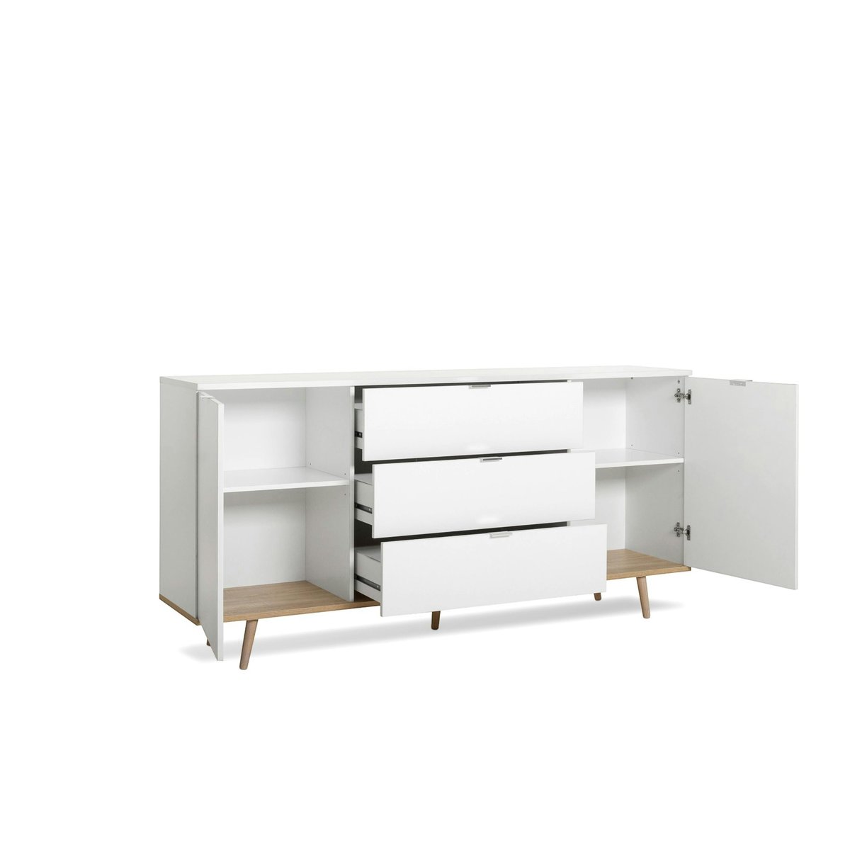 Buffet scandinave blanc 2 portes 3 tiroirs ALVA blanc, PIER IMPORT