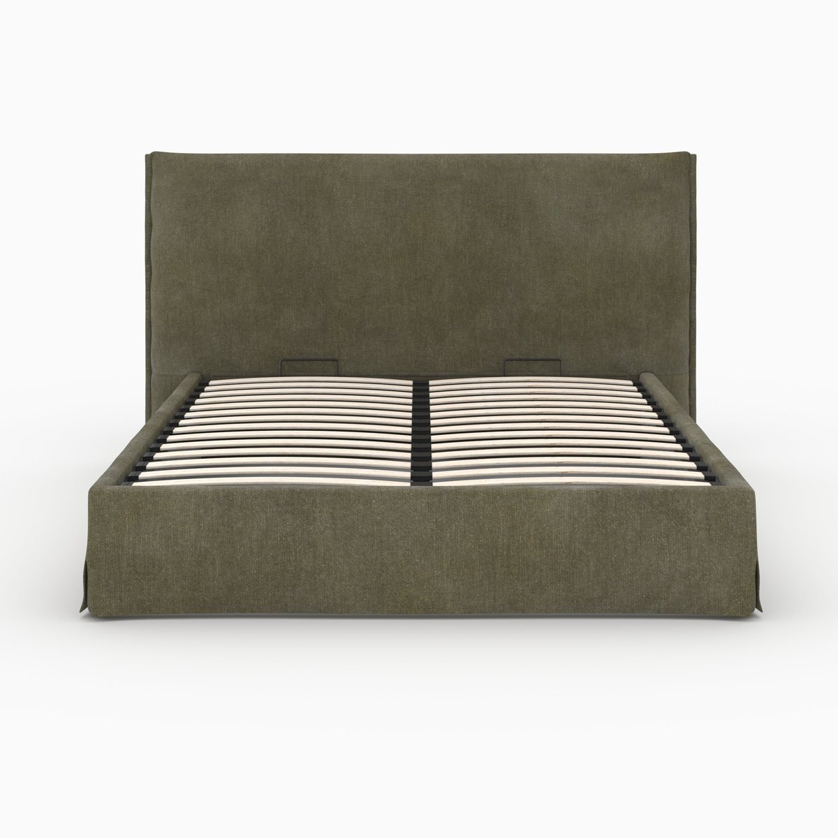 Lit coffre 160x200 cm en tissu déhoussable - SAFIA vert olive, MAISON PAVANE