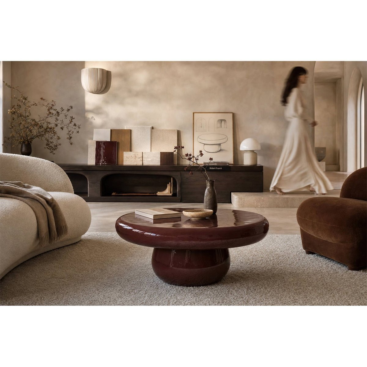 Table basse ronde en fer brun sable, RECOLLECTION