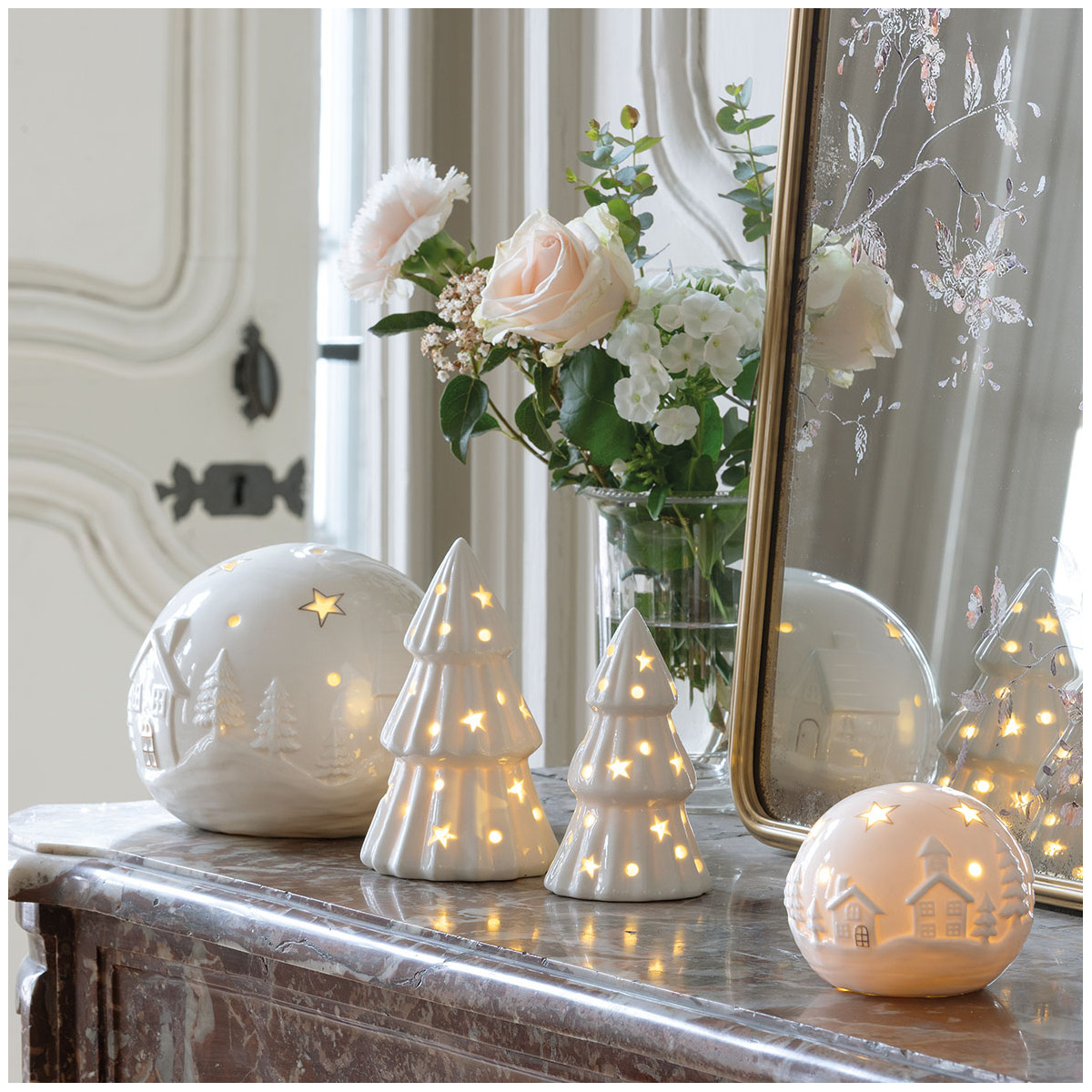 Sapin décoratif avec LED grand modèle blanc, MATHILDE M