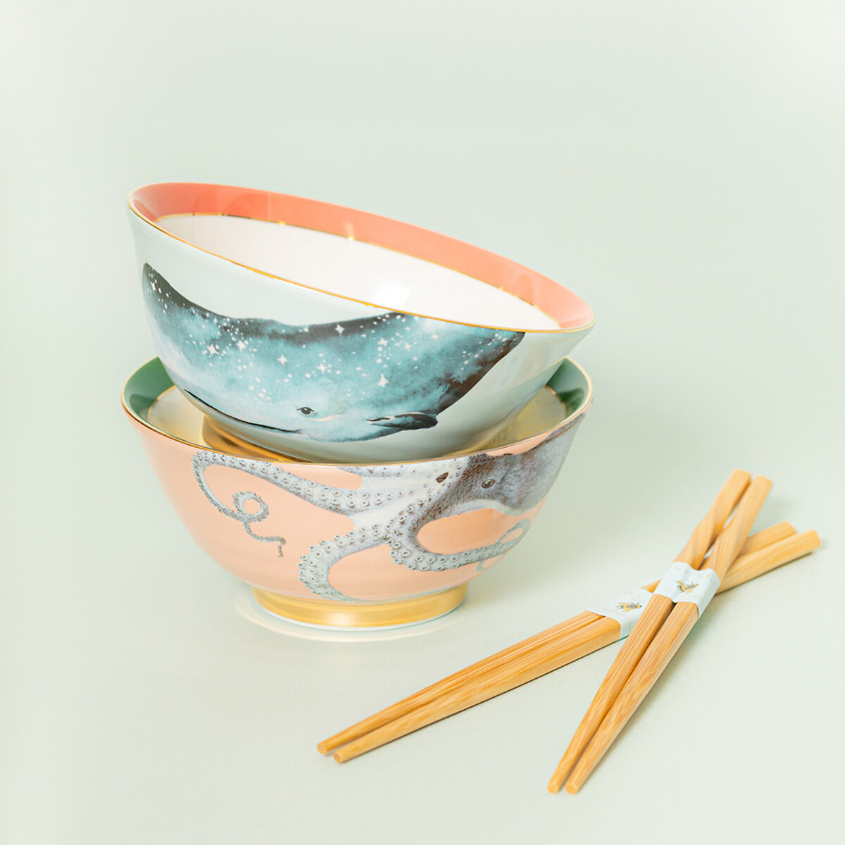 Set of 2 'Under the Sea' Rice Bowls with Chopsticks multi-coloured, YVONNE ELLEN
