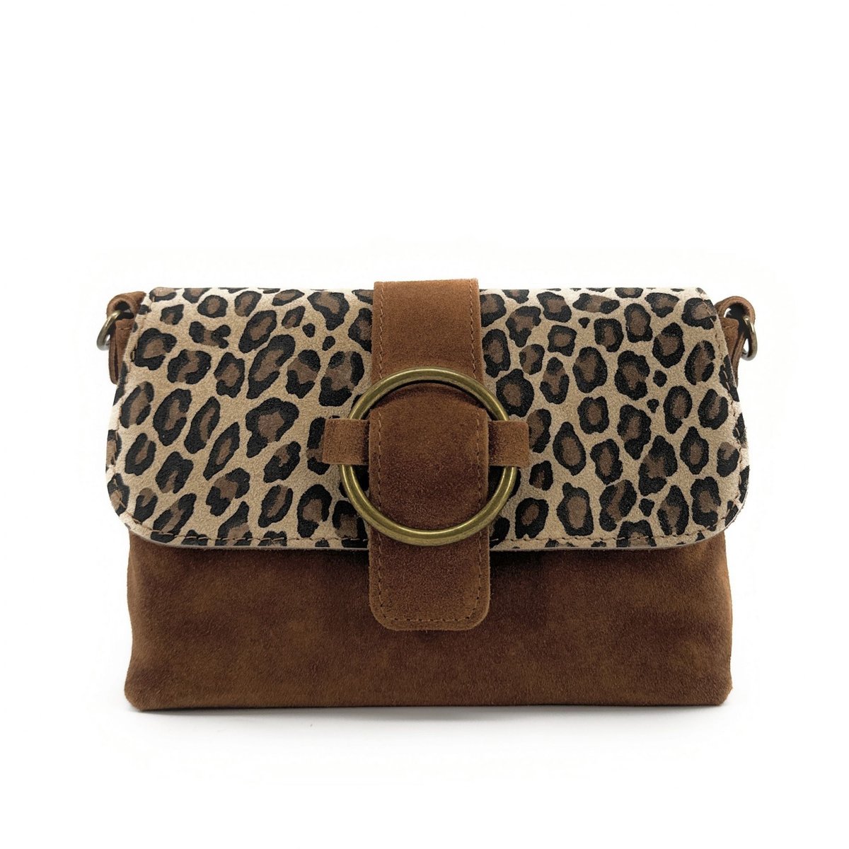 Sac à main en croute de cuir imprimé léopard VERONE SUEDE LEO léopard camel, OH MY BAG