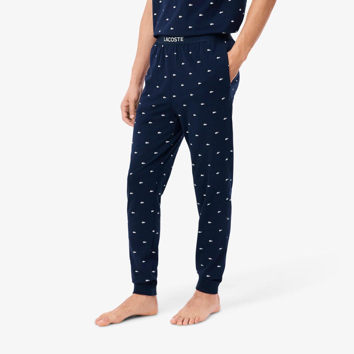 Pantalon pyjama coton imprimé bleu-525, LACOSTE