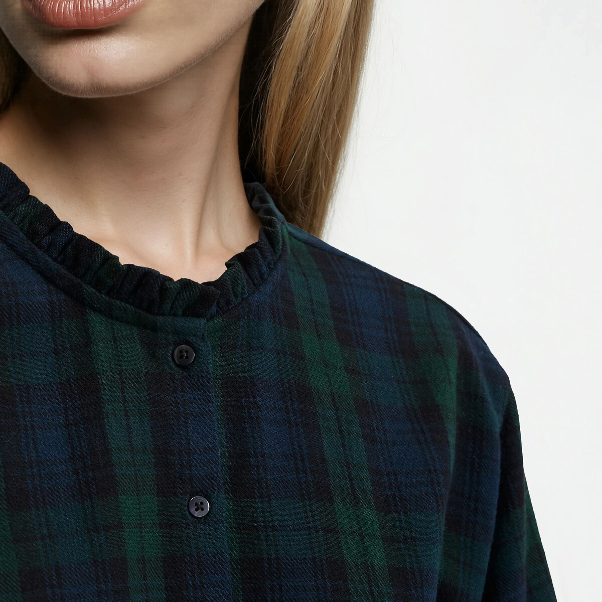 Checked Shirt with Victorian Collar checked blue/green, LA REDOUTE COLLECTIONS