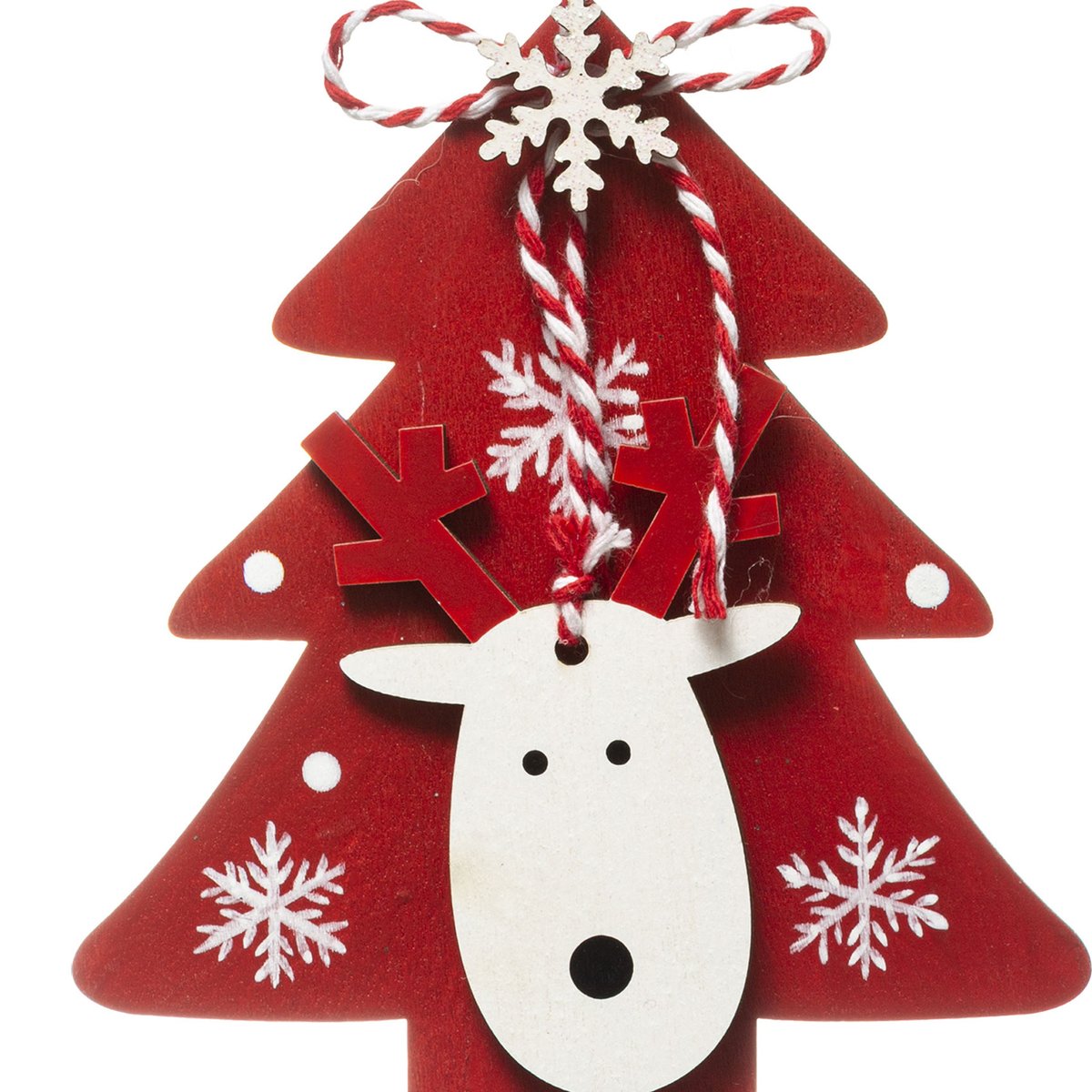 Sujet de Noël en Bois Sapin Rouge Renne 12 cm rouge, FEERIC LIGHTS & CHRISTMAS