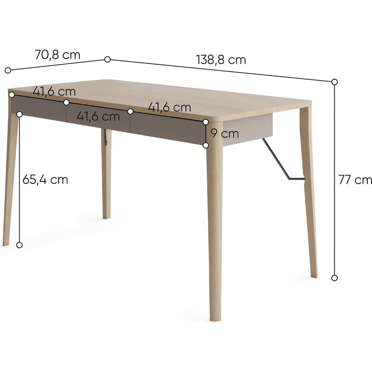 Bureau bois MATCH 3 tiroirs bois clair et beige, RECOLLECTION