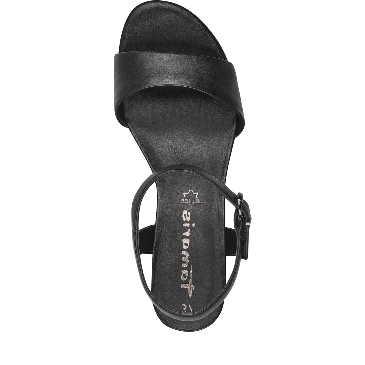 Sandale à talon en cuir noir, TAMARIS