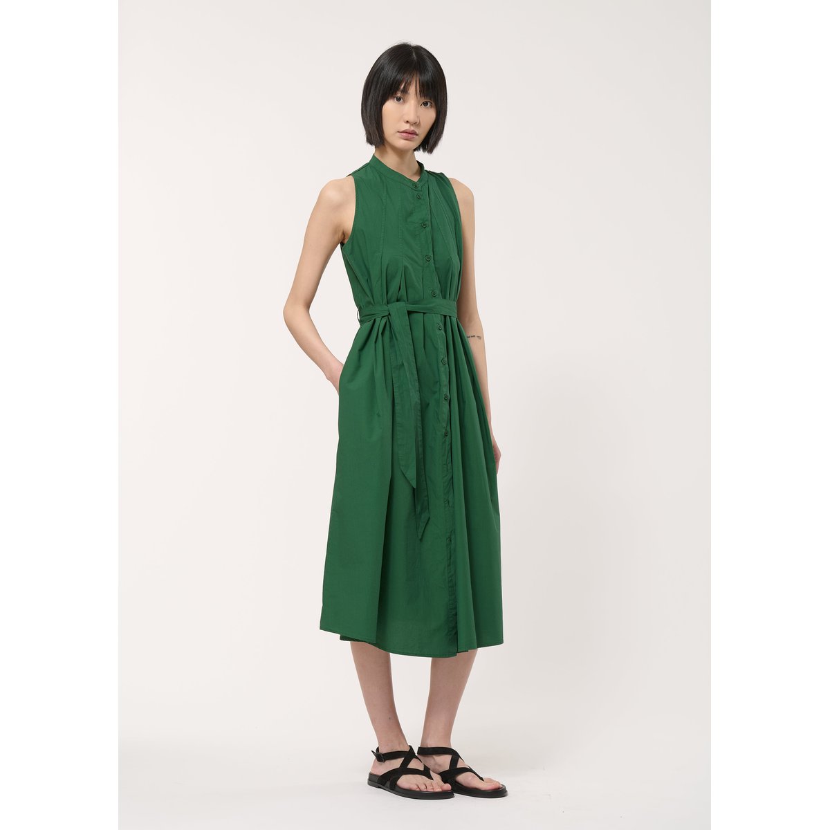 Robe chemise en popeline de coton vert mousse, HUMILITY