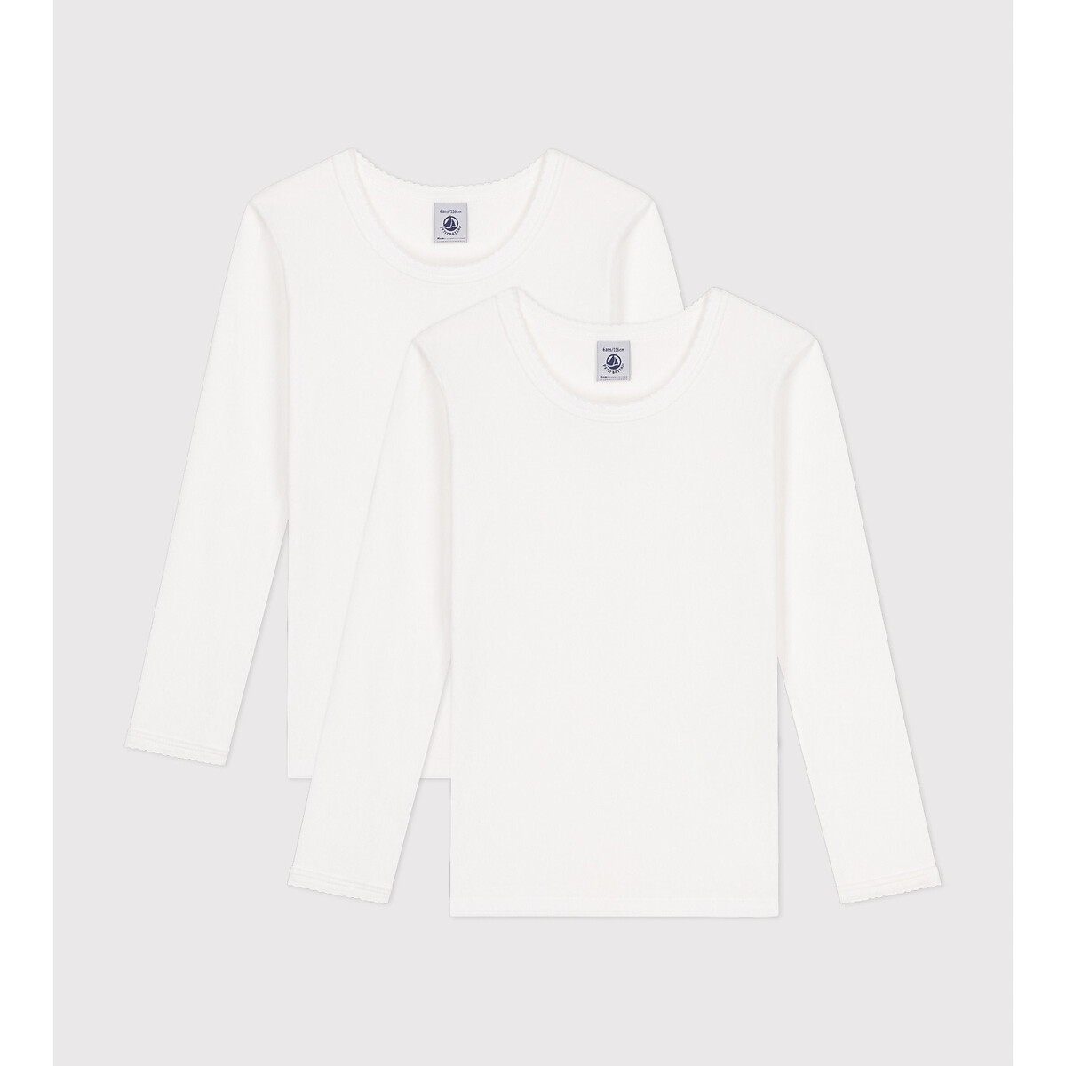 2er Pack Unterhemden, lange Ärmel weiss, PETIT BATEAU