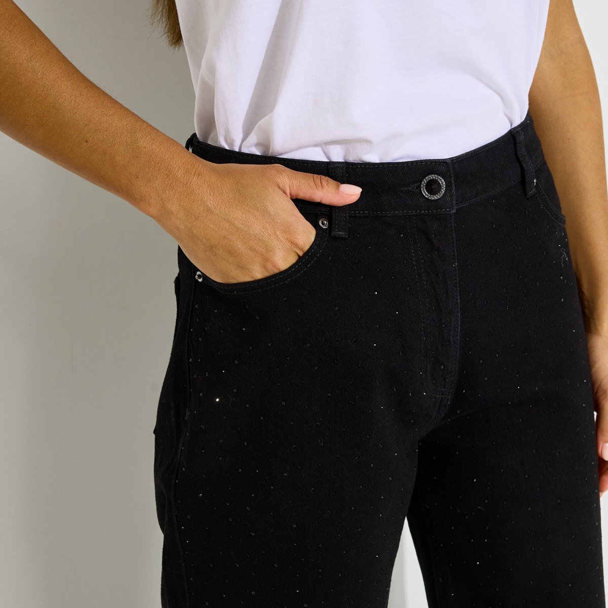 Jean droit long strass DUBAI D02 noir, GRAIN DE MALICE