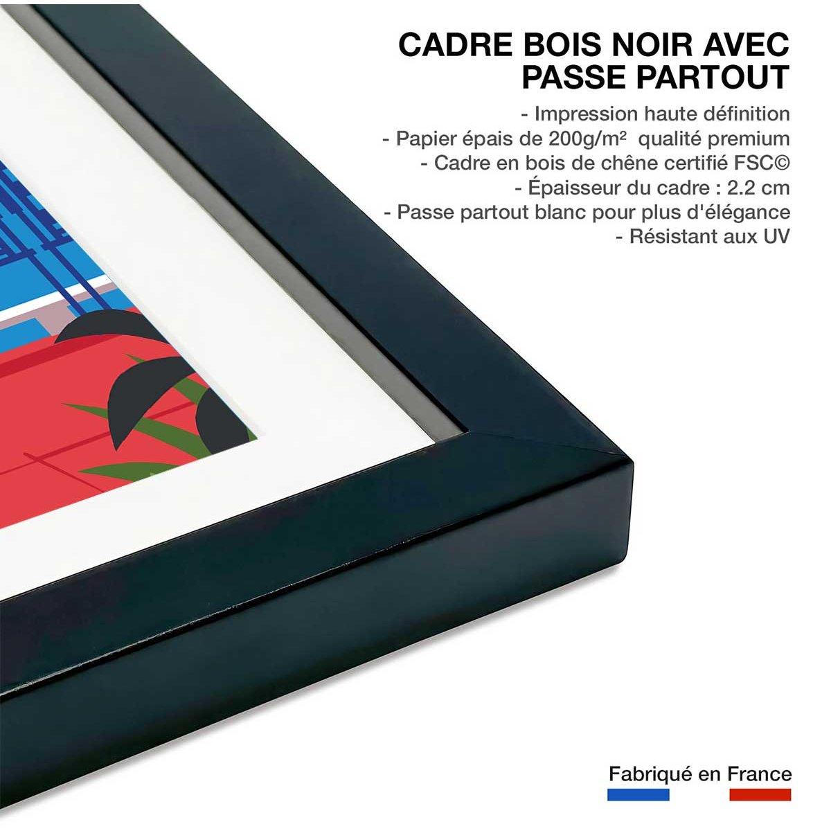 Affiche la Baie des Anges affiche + cadre en bois - noir, HEXOA