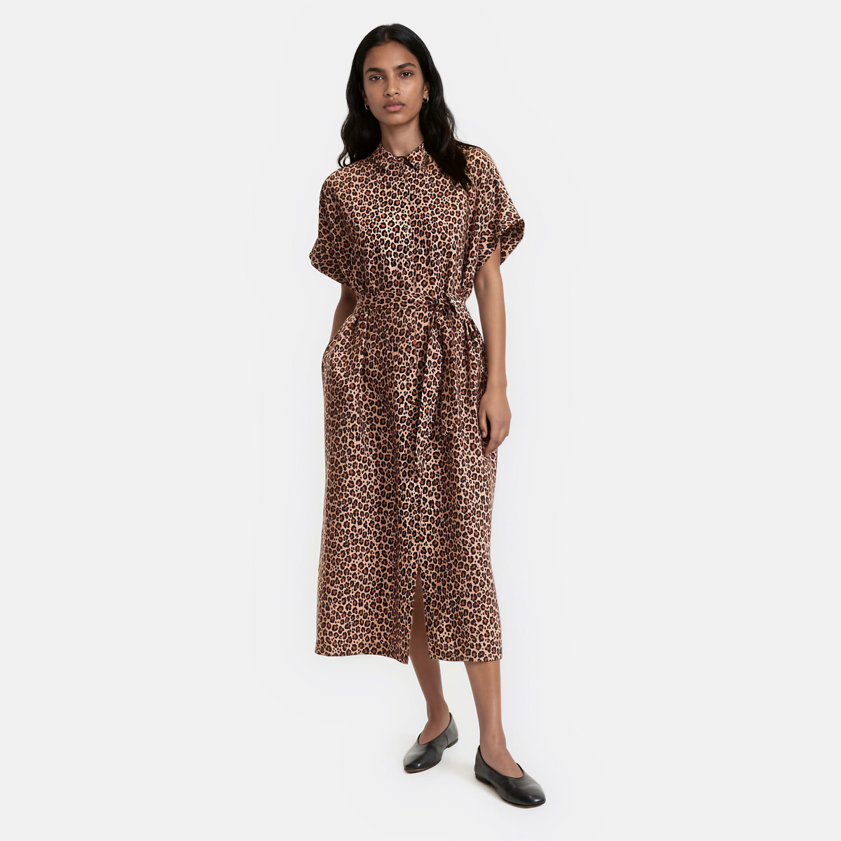 Robe évasée, imprimé animalier, longue, manches courtes imprimé léopard, LA REDOUTE COLLECTIONS