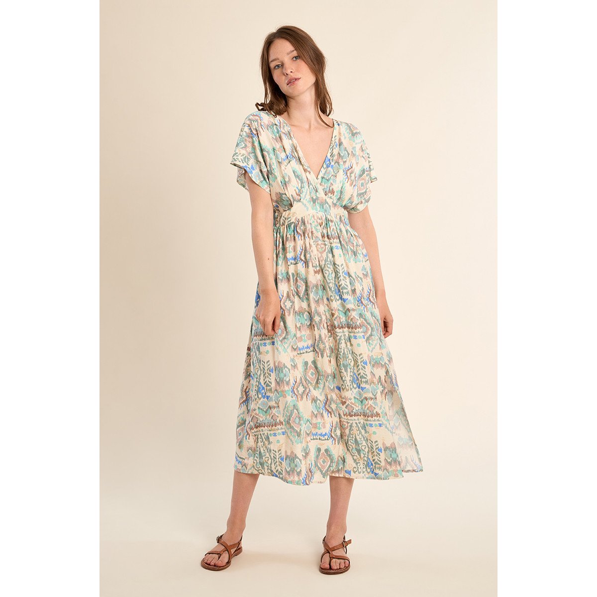 Robe longue à motif ethnique offwhite valentine, MOLLY BRACKEN