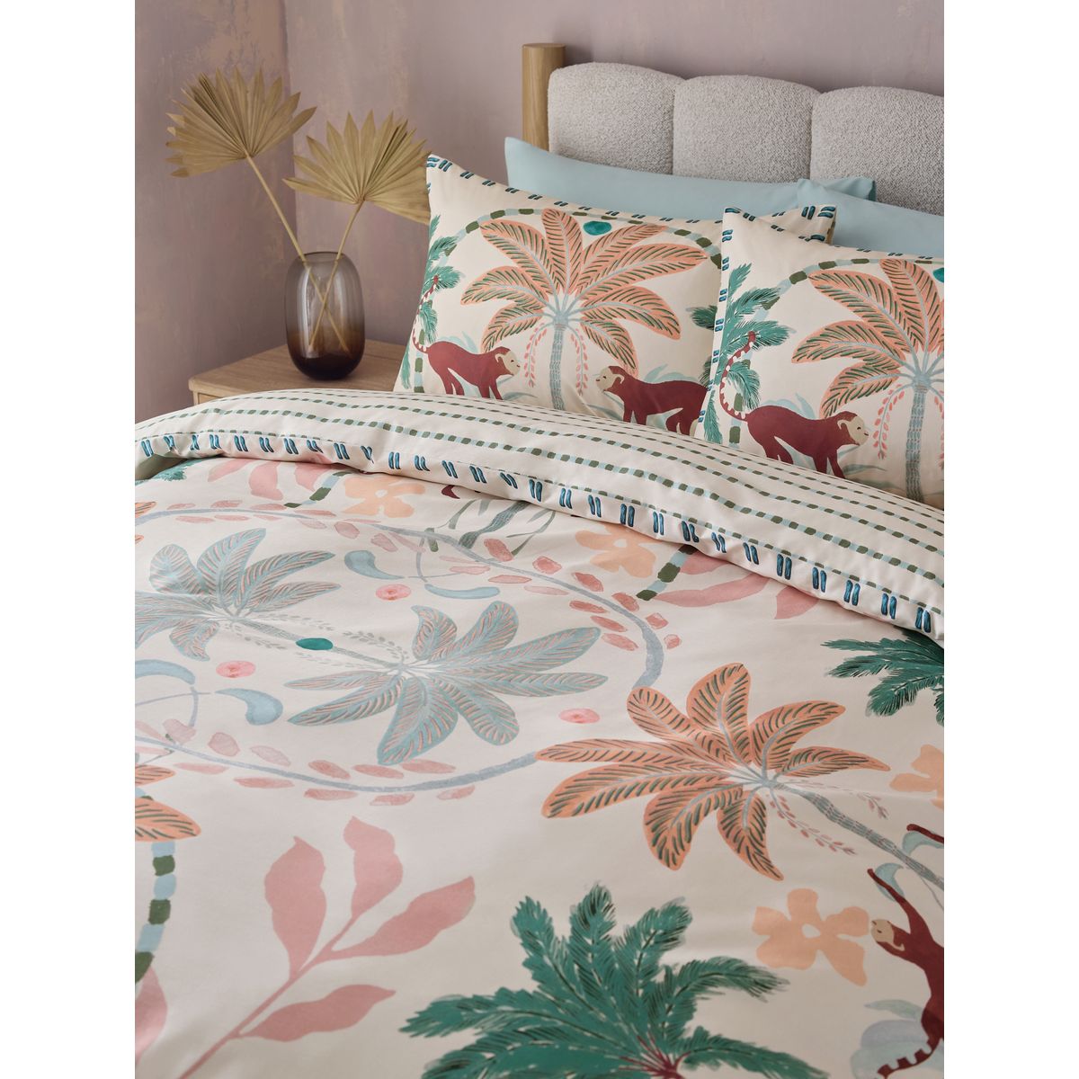 Housse de couette et taie singe palmier multi-couleurs, NEXT