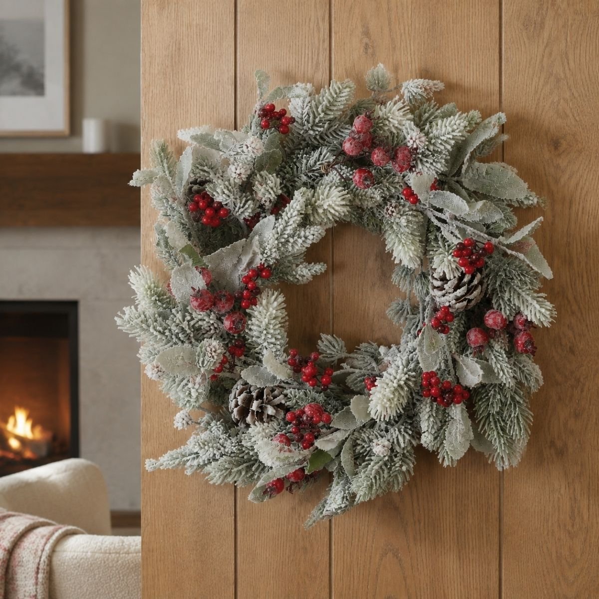 Couronne de Noël enneigée Ø40 cm BELFORT vert, MICA DECORATIONS